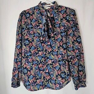Vintage Levi Strauss Floral Paisley Blouse Ruffle Front‎ Made USA Silky Shirt M